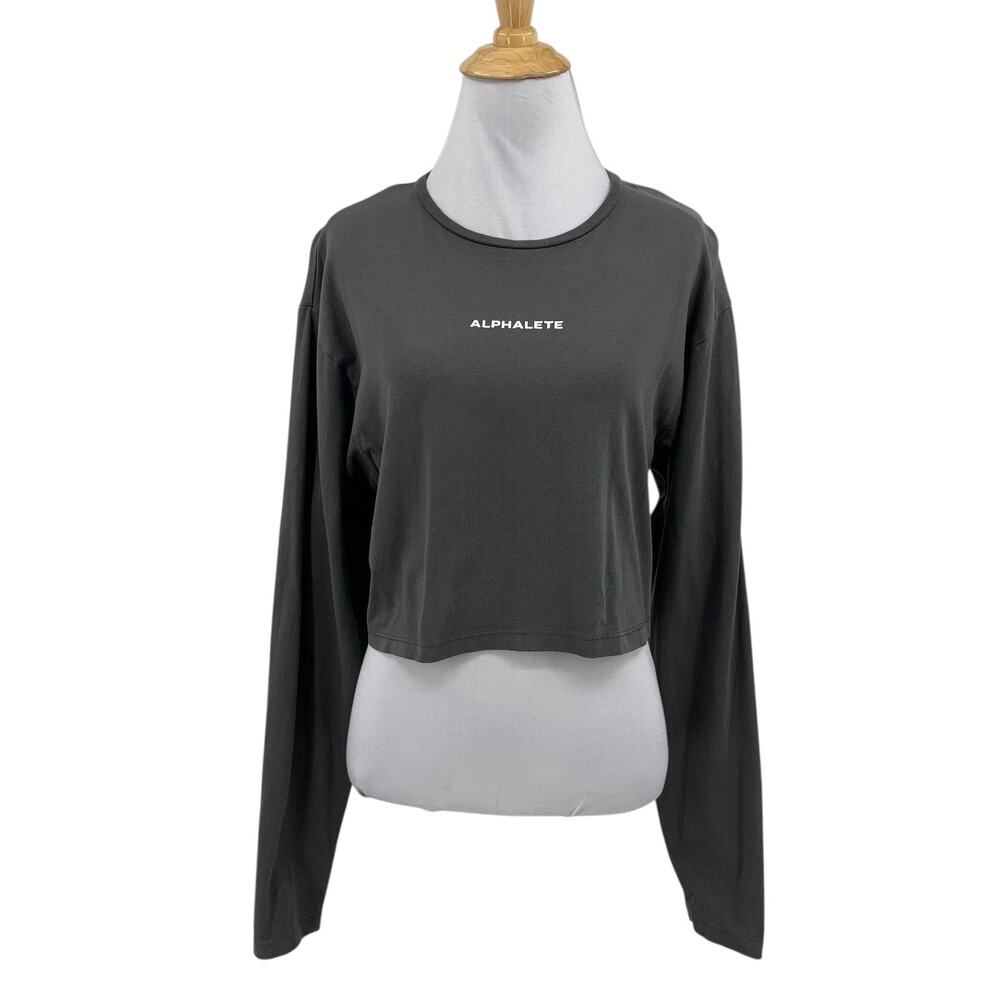 Alphalete Top Womens S Small Graphite Lifestyle Fit Long Sleeve Athletic Cropped - Picture 1 of 11